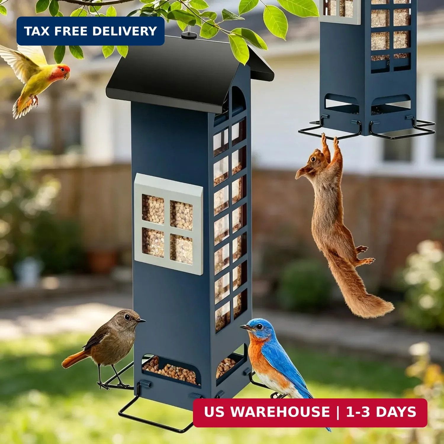 Squirrel Proof Bird Feeder for Outside, Heavy Duty Metal Wild Bird Feeders with