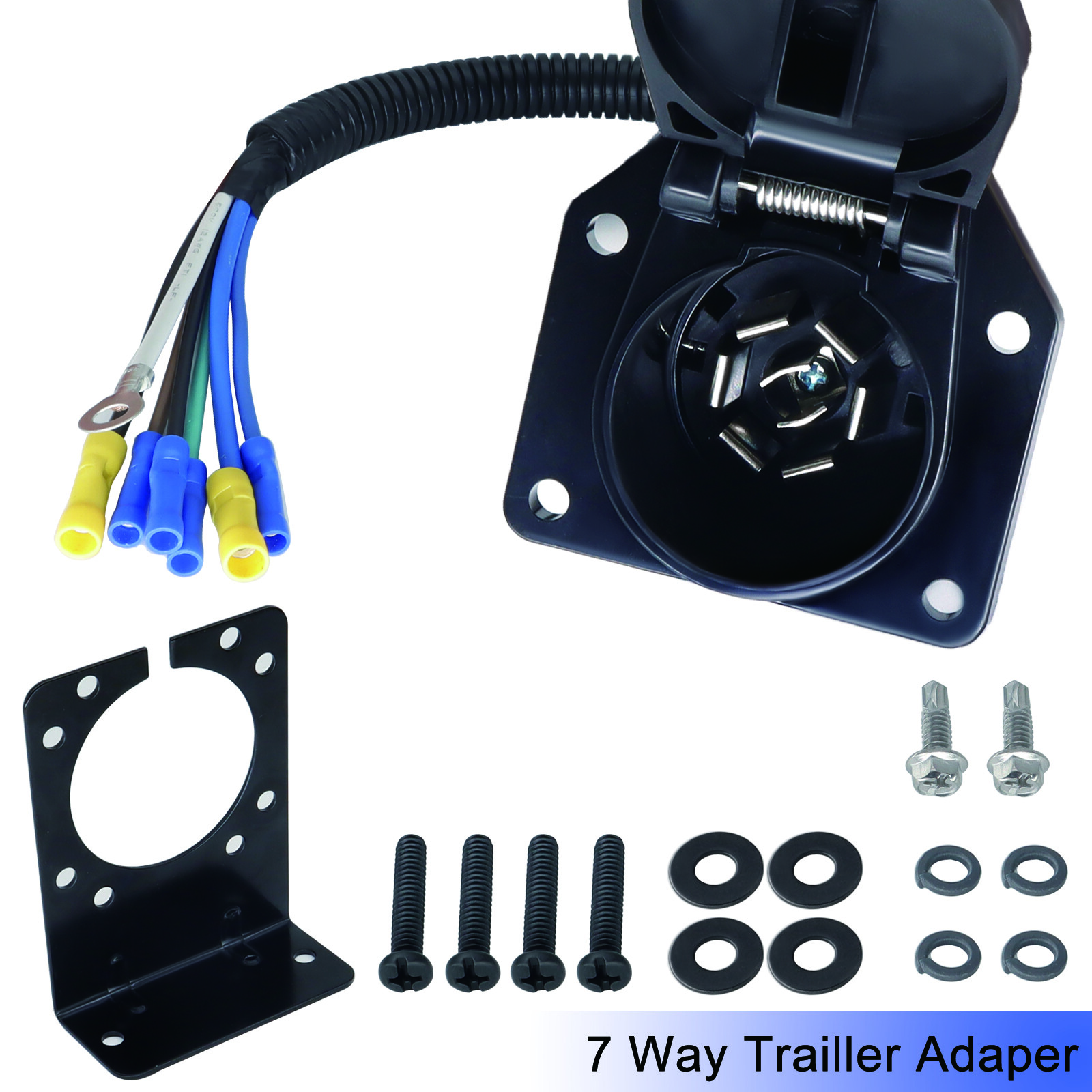 7-Pin RV-Style Trailer Connector Socket Extra Wiring Plug Mounting Bracket 7 Way