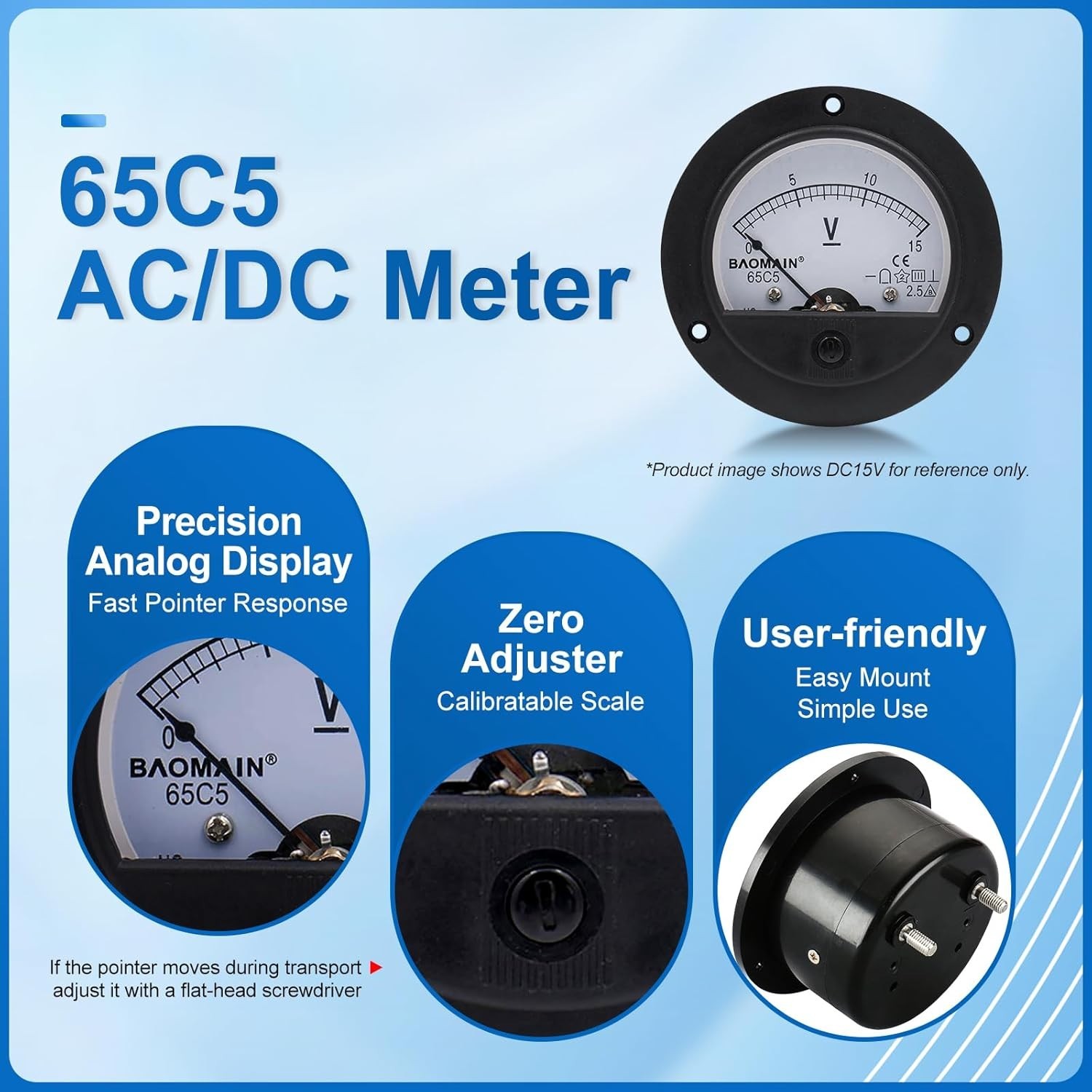 User-Friendly DC 0-15V Analog Voltmeter with Tuning Button and Clear Scale