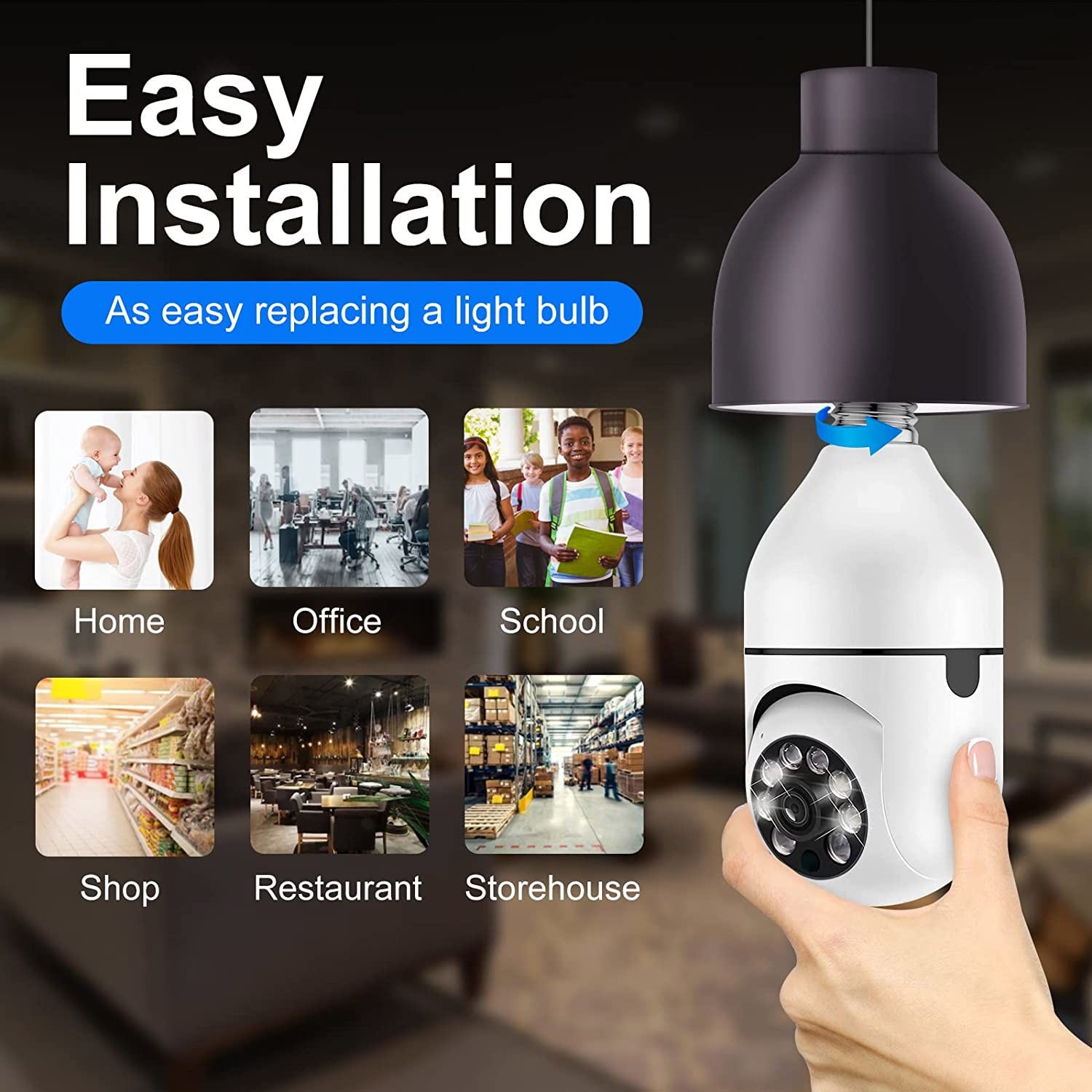 WiFi 360° Panoramic Lamp 1080P Wireless E27 Bulb Camera Smart Security Home Cam