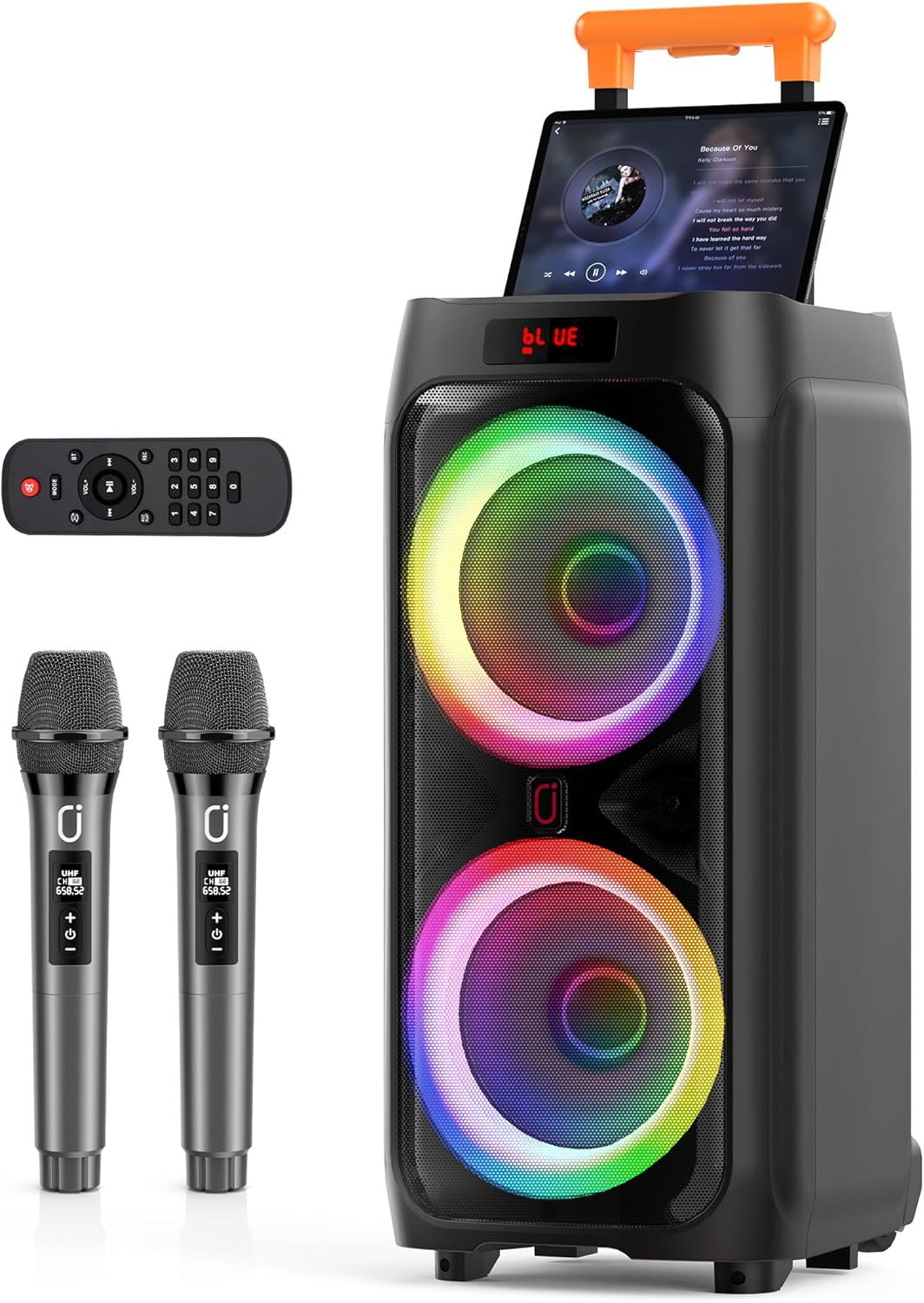 Karaoke Machine with 2 Wireless Microphones, 24" Big Portable Bluetooth Speaker