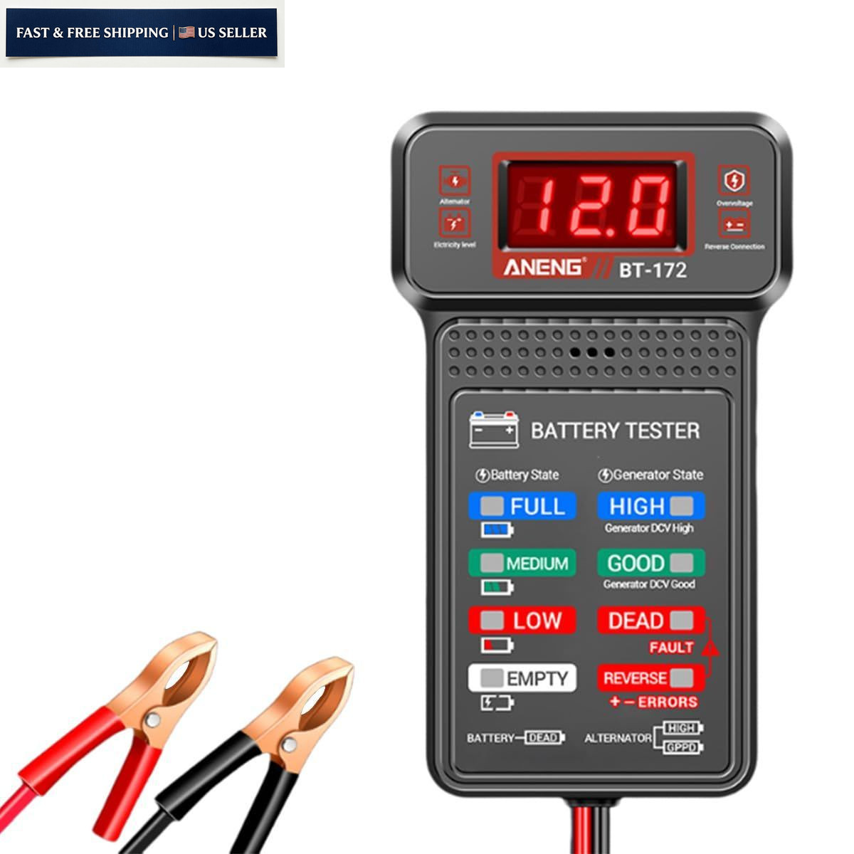 12V Car Battery Tester Load Digital Auto Alternator Analyzer LCD Display Tool