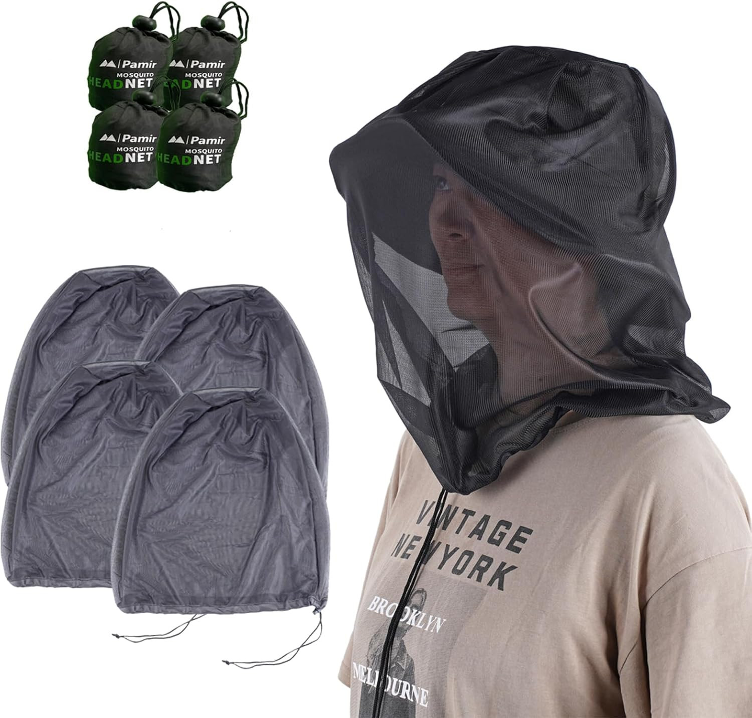 4 Pack Mosquito Head Net Mesh Bug Net for Head - Fits Over Hats Insect Shield Fa