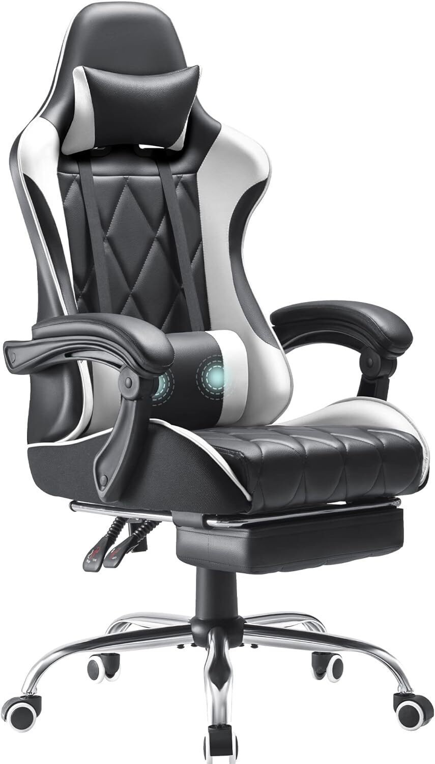 High Back Gaming Chair Computer Chair with Footrest and Massage Lumbar Support