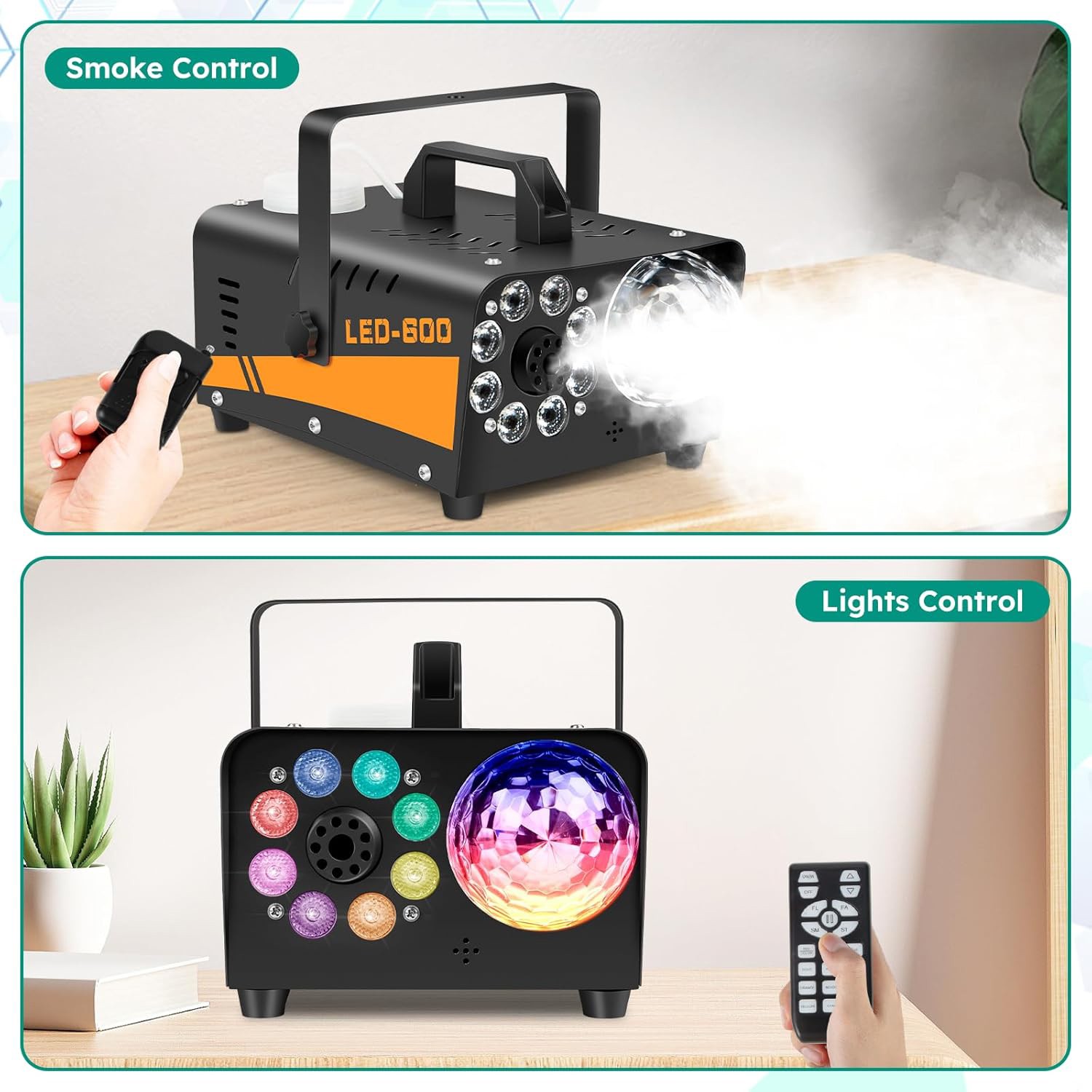 600W Fog Machine Smoke Machine w/ Disco Ball Lights 3000CFM 13-Color LED Effects