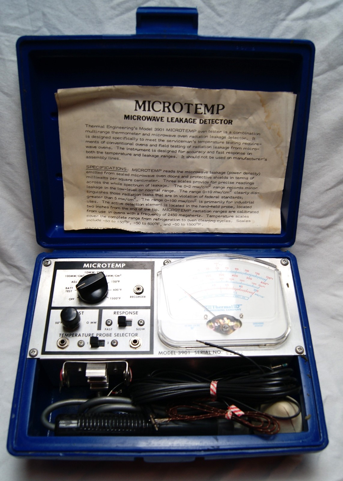 vintage thermal engineering 3901 microwave leakage detector w/ case