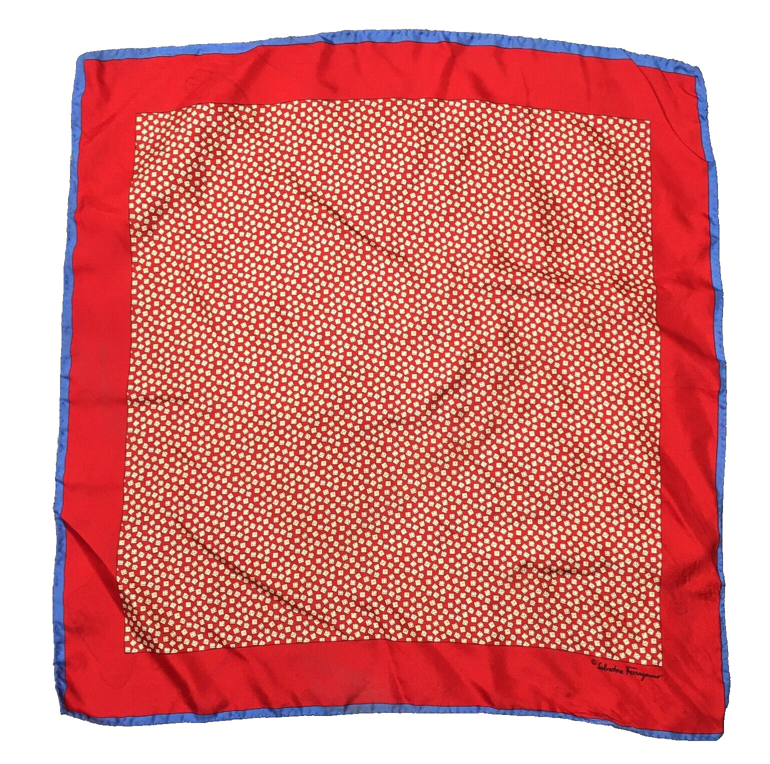 Salvatore Ferragamo Womens Silk Scarf 17" Square Red Dice Print Gambling NWOT