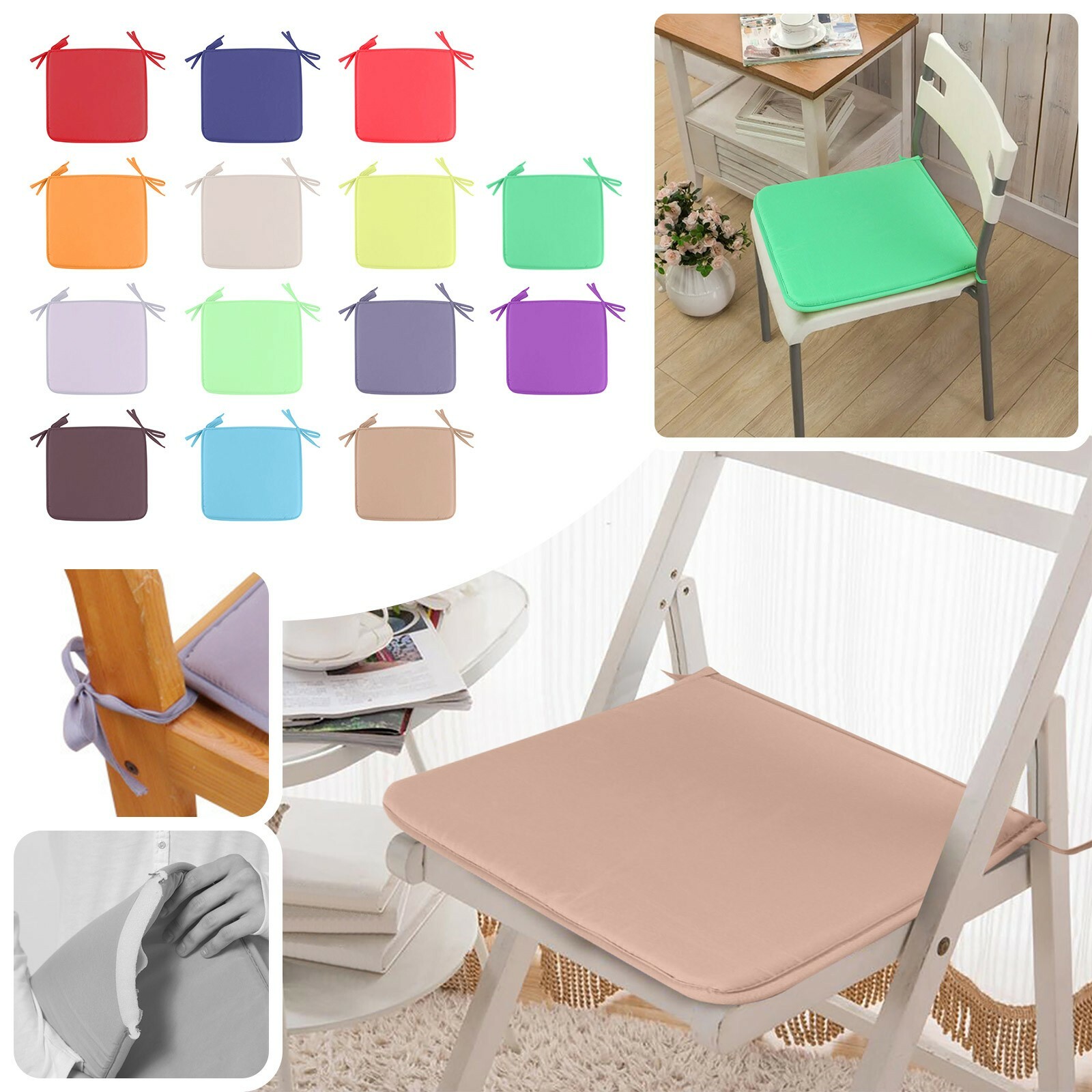 Square Strap Garden Chair Pad Seat Cushion For Outdoor Bistros Stool Patio Room⊥