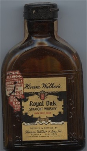 Royal Oak Straight Whiskey Empty Miniature Glass Bottle 1930's Tax Stamp