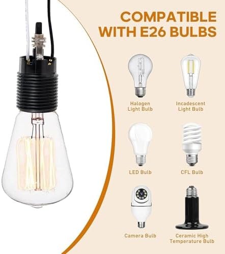 Phenolic (Bakelite) Threaded Medium Base E26 Fixture Socket with 10cm Wire, T...