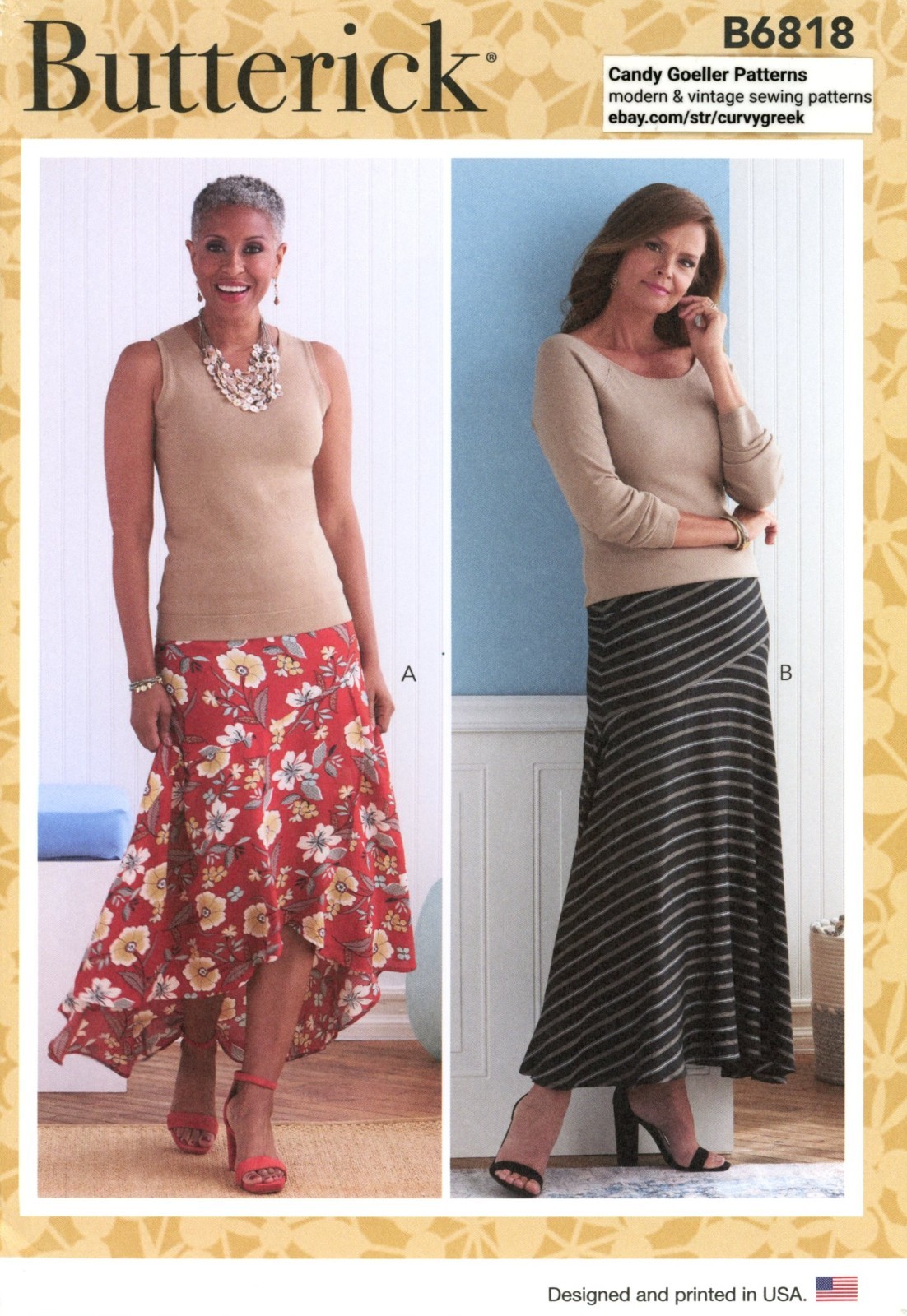 Butterick B6818 Side-Zipper Skirt w Asymmetrical Seams Sz 16-24 UNCUT Pattern