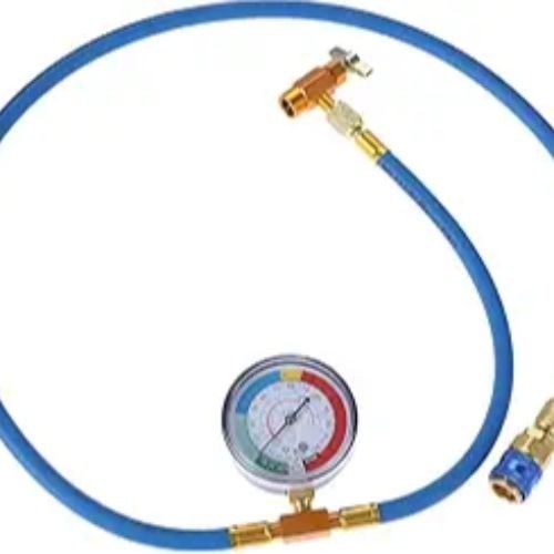 Car AC Refrigerant Charge Hose, AC Charge Hose with Gauge, Can Tap Valve, Quick