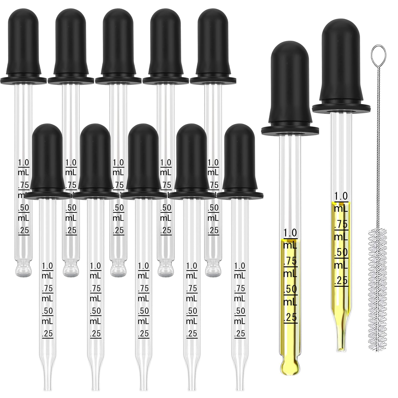 Paoeyrb 12 PCS 1ml Glass Eye Dropper, Upgrade Super Suction LARGE, clear