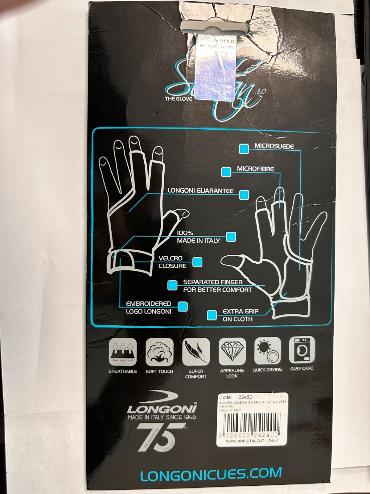 Longoni Billiard Glove Sultan 3.0 for Left Hand Medium