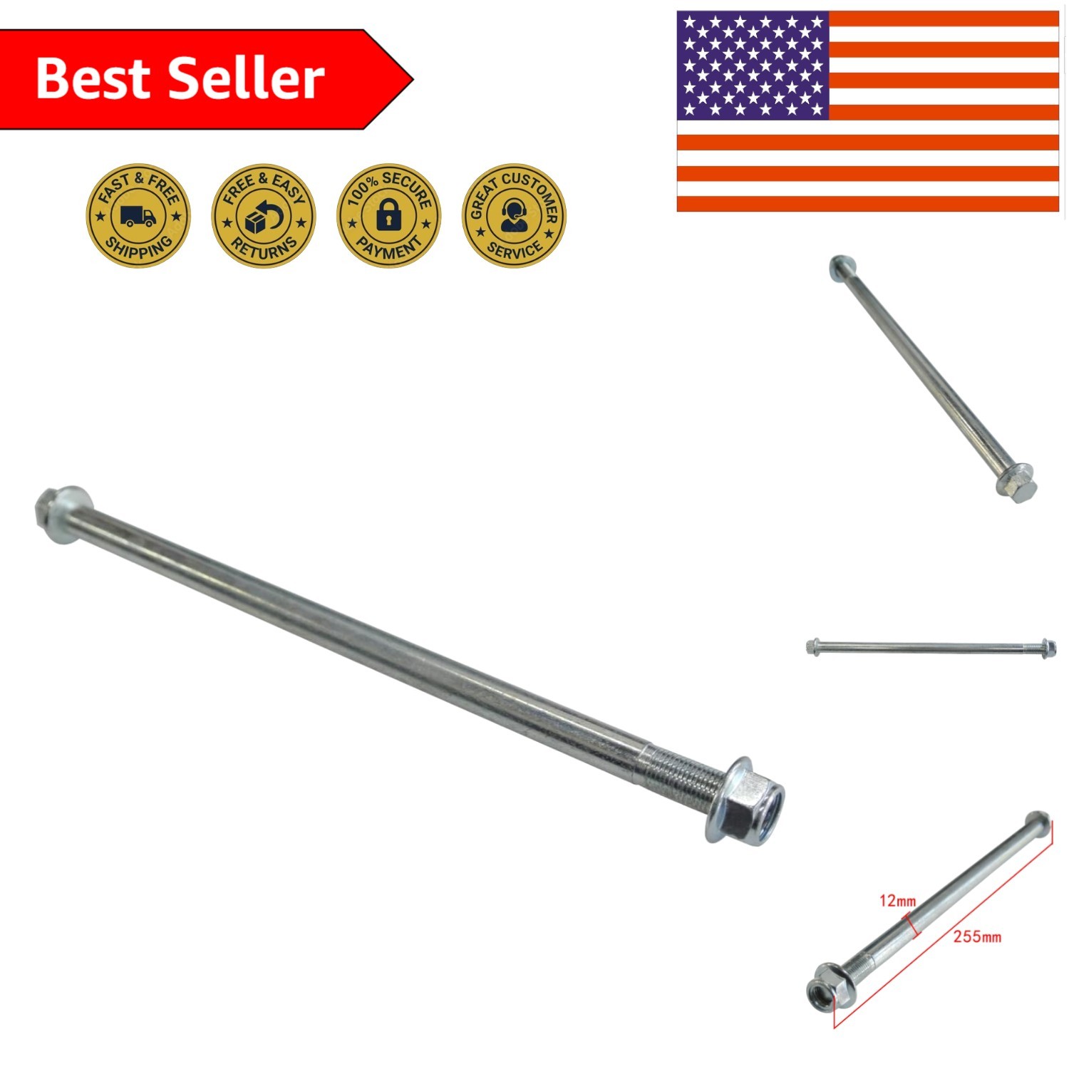 Lightweight 12mm Rear Axle 10'' (255mm) Fit for Trail Dirt Bike & ATV 50cc-125cc