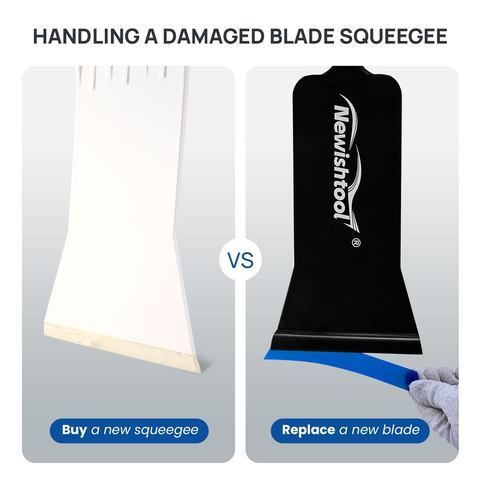 Window Tint Application Tools - Long Handle Squeegee & 2 Rubber Refills, Blue/Wh