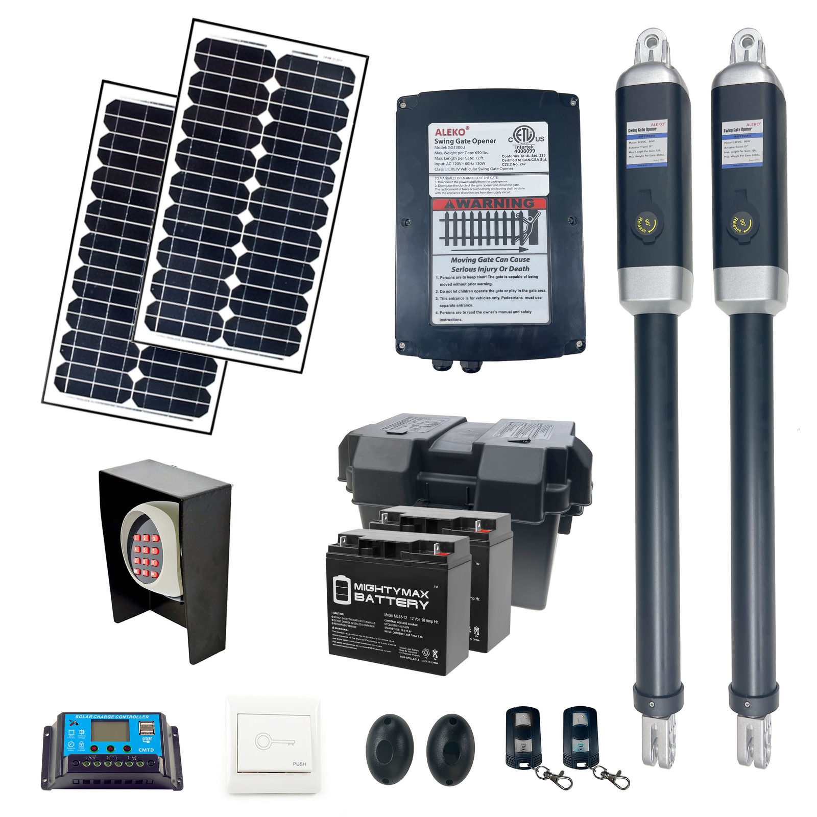 ALEKO Full Solar Kit ETL Listed Swing Gate Opener for Dual Gates up to 1320 lb