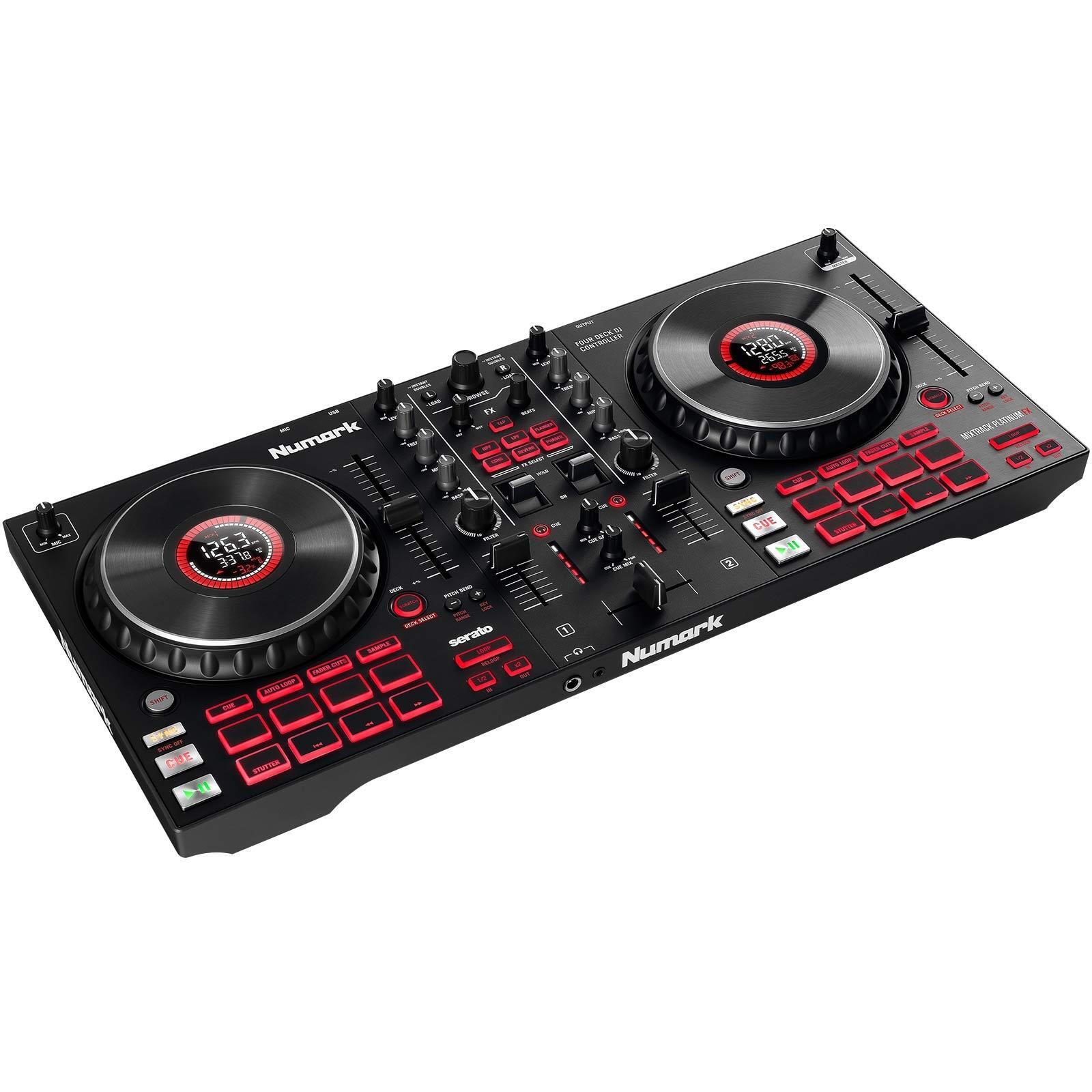 Numark Mixtrack Platinum FX 4-Deck Serato DJ Controller w Monitors Starter Pack