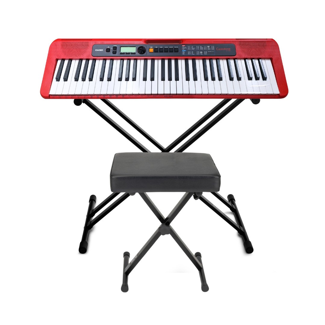 Casio Casiotone CT-S200 61-Key Portable Keyboard (Red) with Stand and Bench