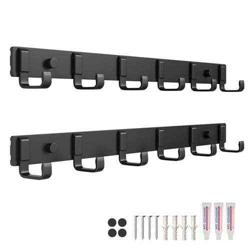 Wall Mount Coat Rack(2-Pack) 6 Hanging Hooks Entryway Bedroom Black - 2 Pack