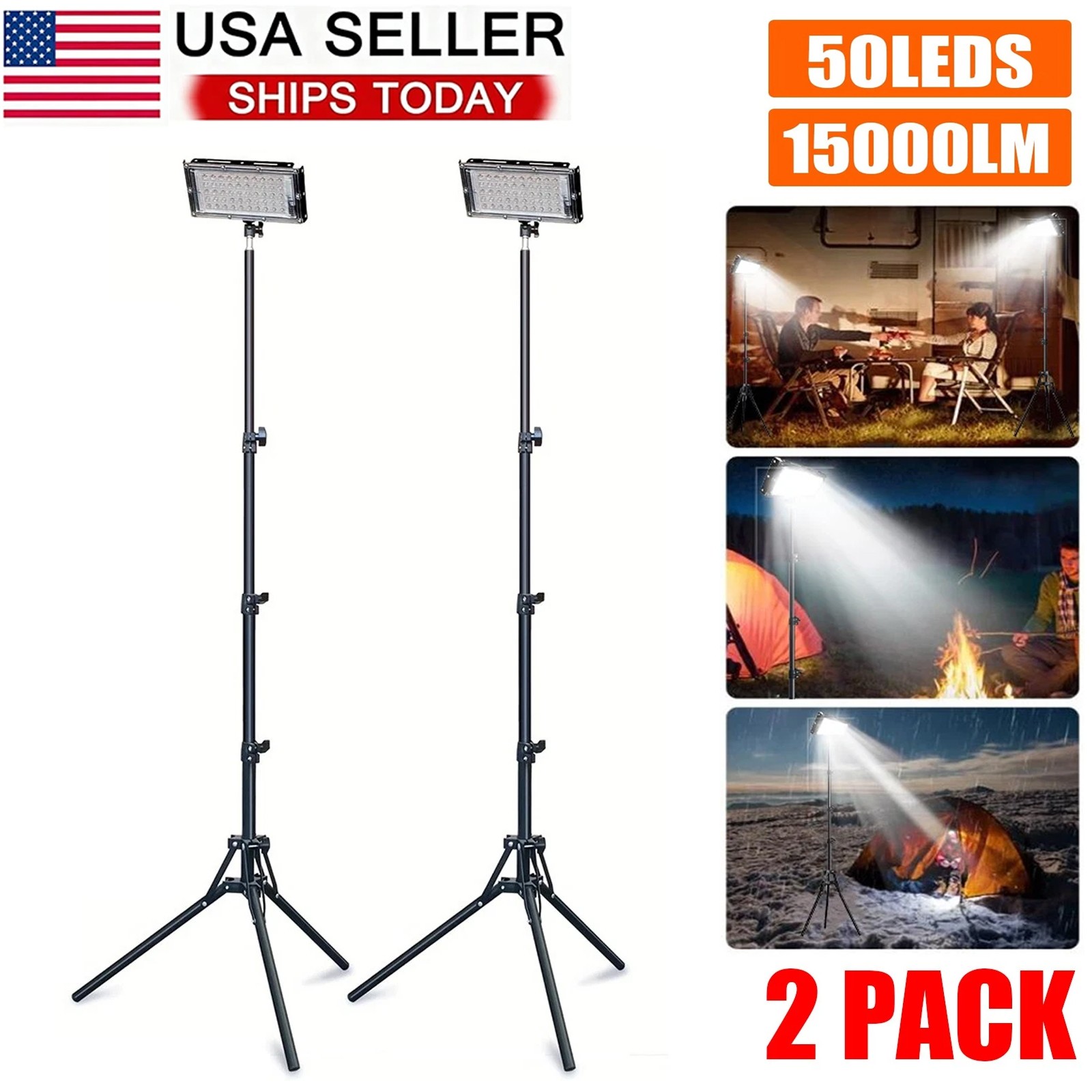 2pcs Adjustable 22000 Lumen LED Work Lights with Foldable Tripod Stand 6500K US