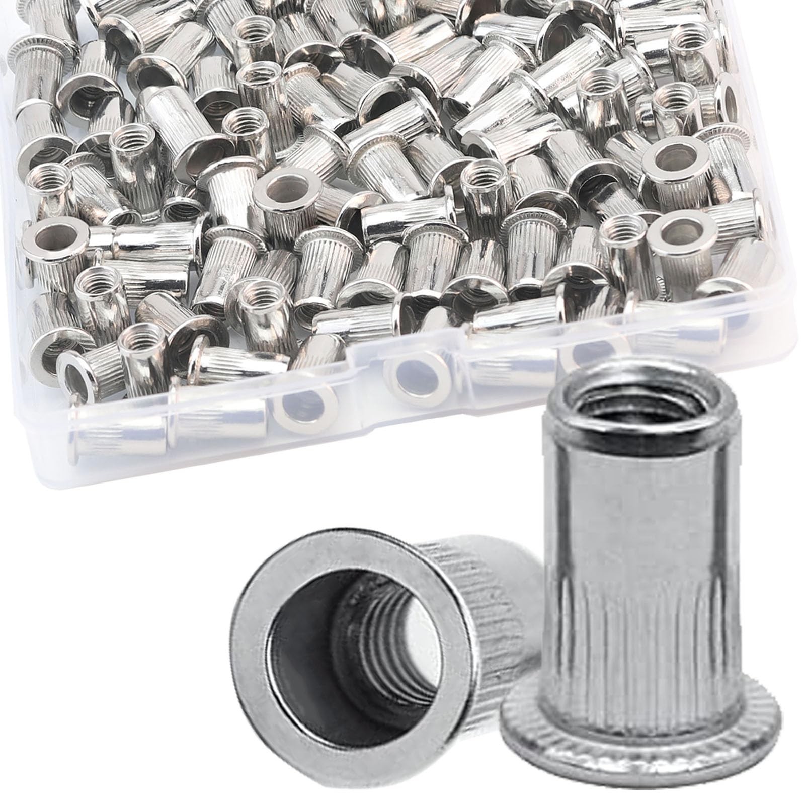 M5 Rivet Nuts, 100Pcs 304 Stainless Steel Flat Head Rivnut Threaded Insert Nu...