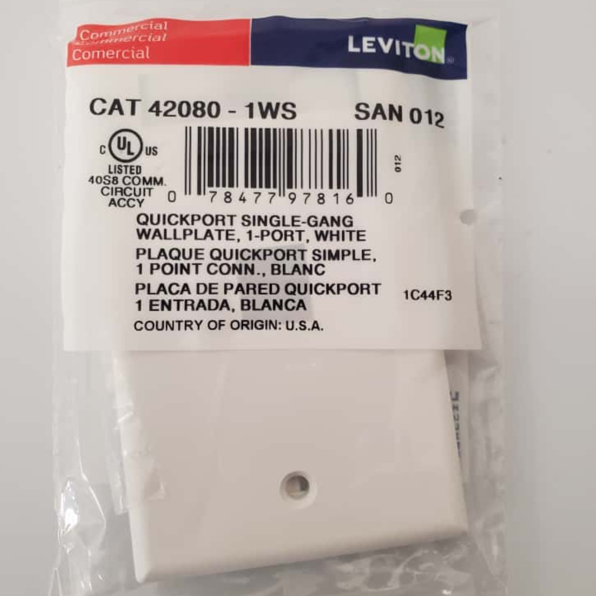 Leviton 42080-1WS Single-Gang Quickport Wallplate with ID Windows 2 Pack