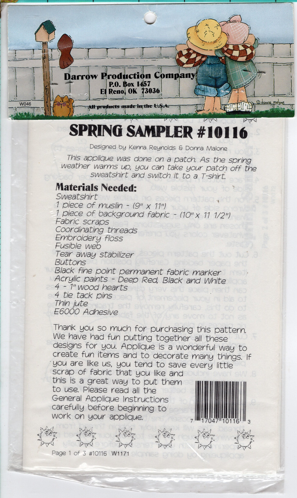 Spring Sampler" Darrow Production Co. Just Be 'Cuz Sewing Applique Pattern 10116