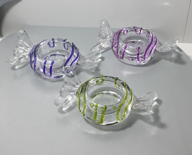 Glass Candy Jollyville Tealight Candle Holders 3 set Purple - Pink - Green