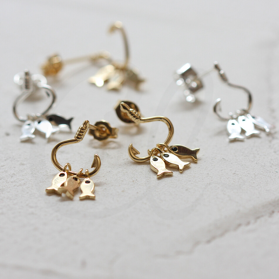 One Pair Plated Brass Earring Post with Sterling Silver Pin-Fish (4655C)
