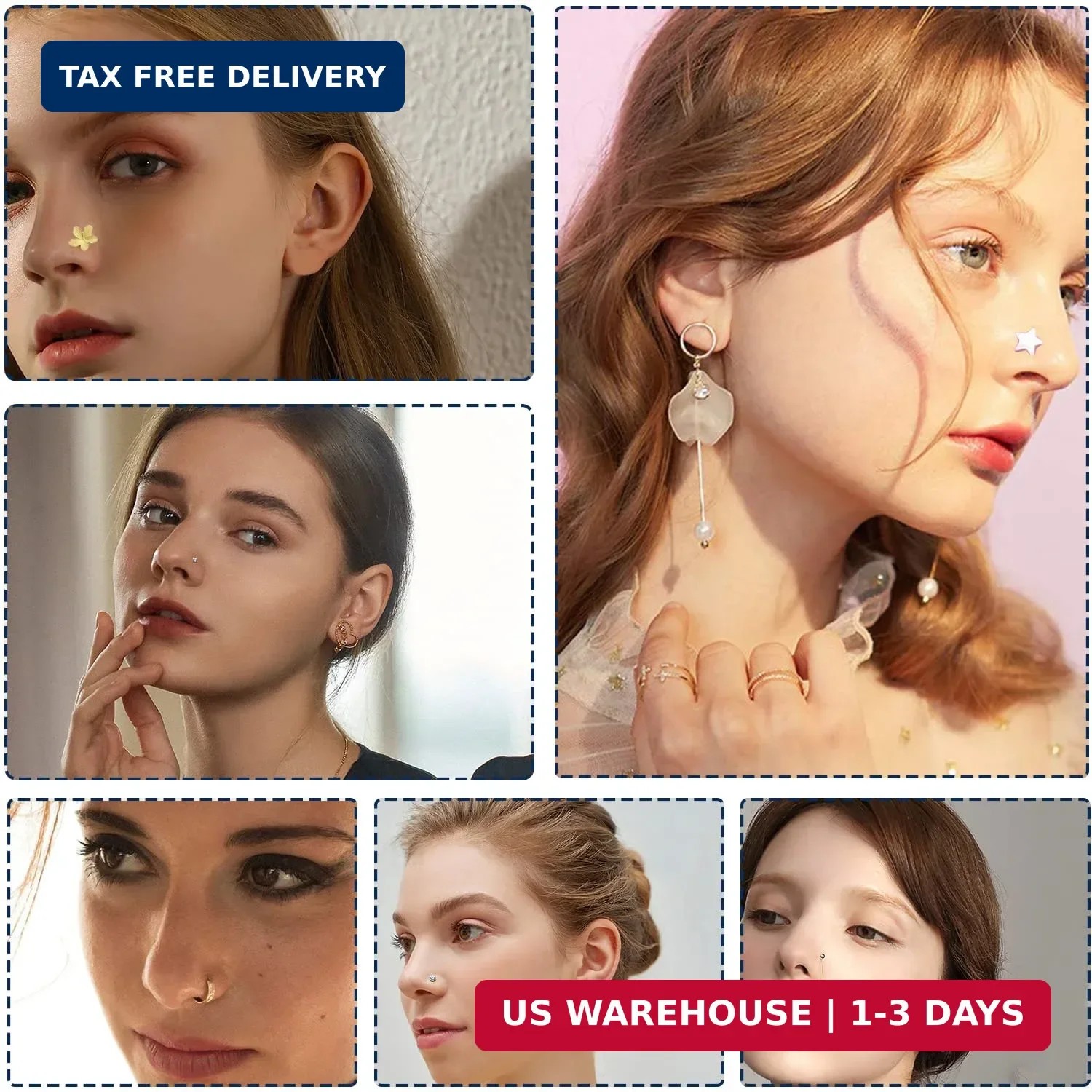 4-Pack Disposable Self Piercing Kit with Built-in Nose Studs, Very Safe Piercing