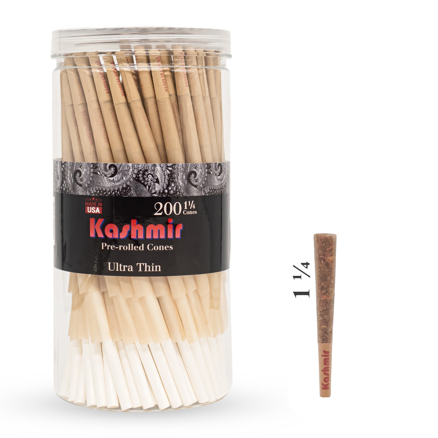 Pre Rolled Cones Ultra thin 1 1/4 Size 200 Ct Rolling Paper Cones - Kashmir