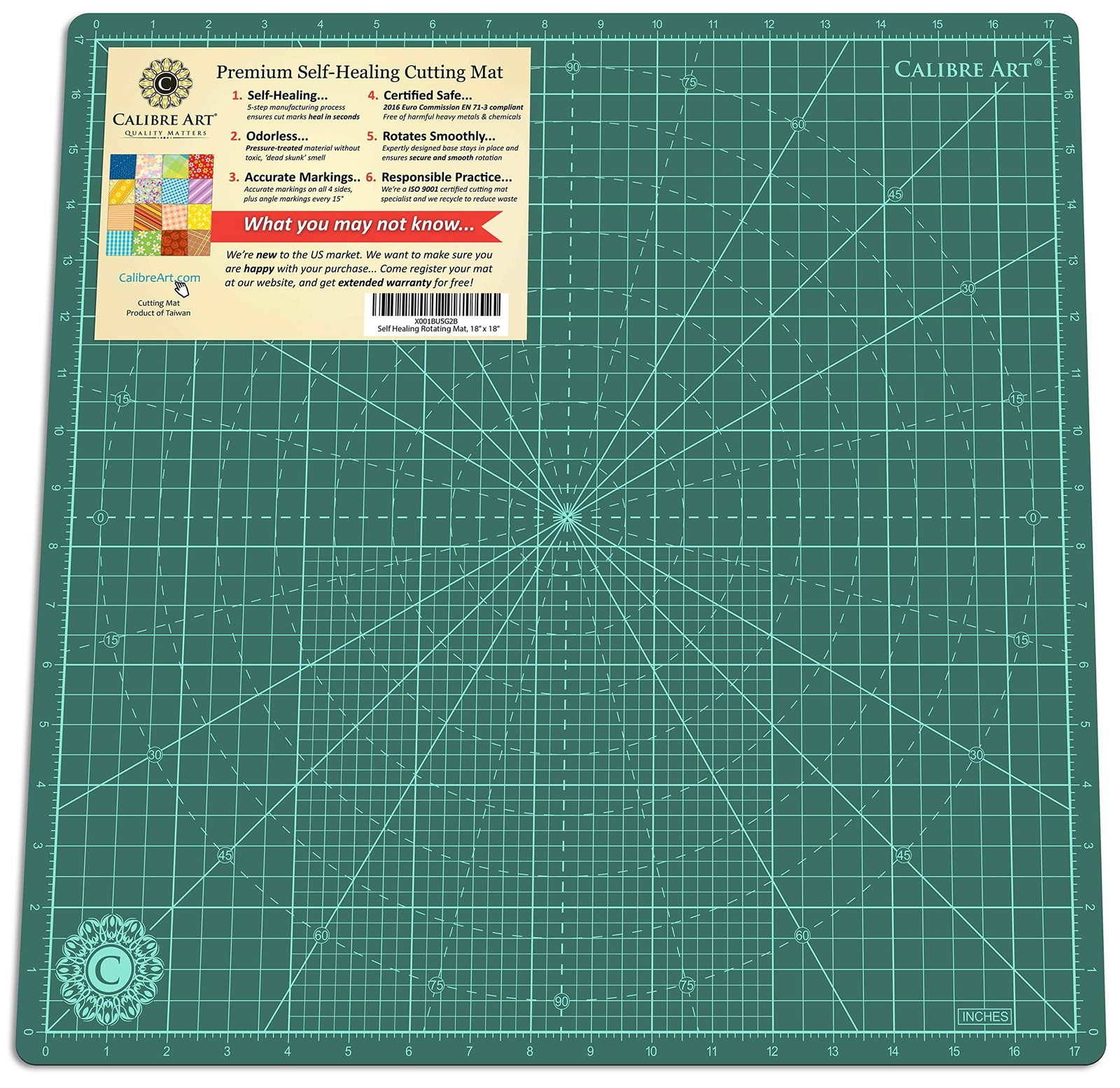 Calibre Art Self Healing Rotating Cutting Mat 18x18 (17" Grid), Perfect for Q...