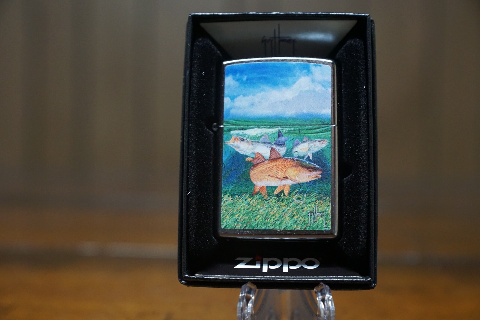GUY HARVEY "CHUMS" REDFISH AND SEA TROUT ZIPPO LIGHTER MINT IN BOX