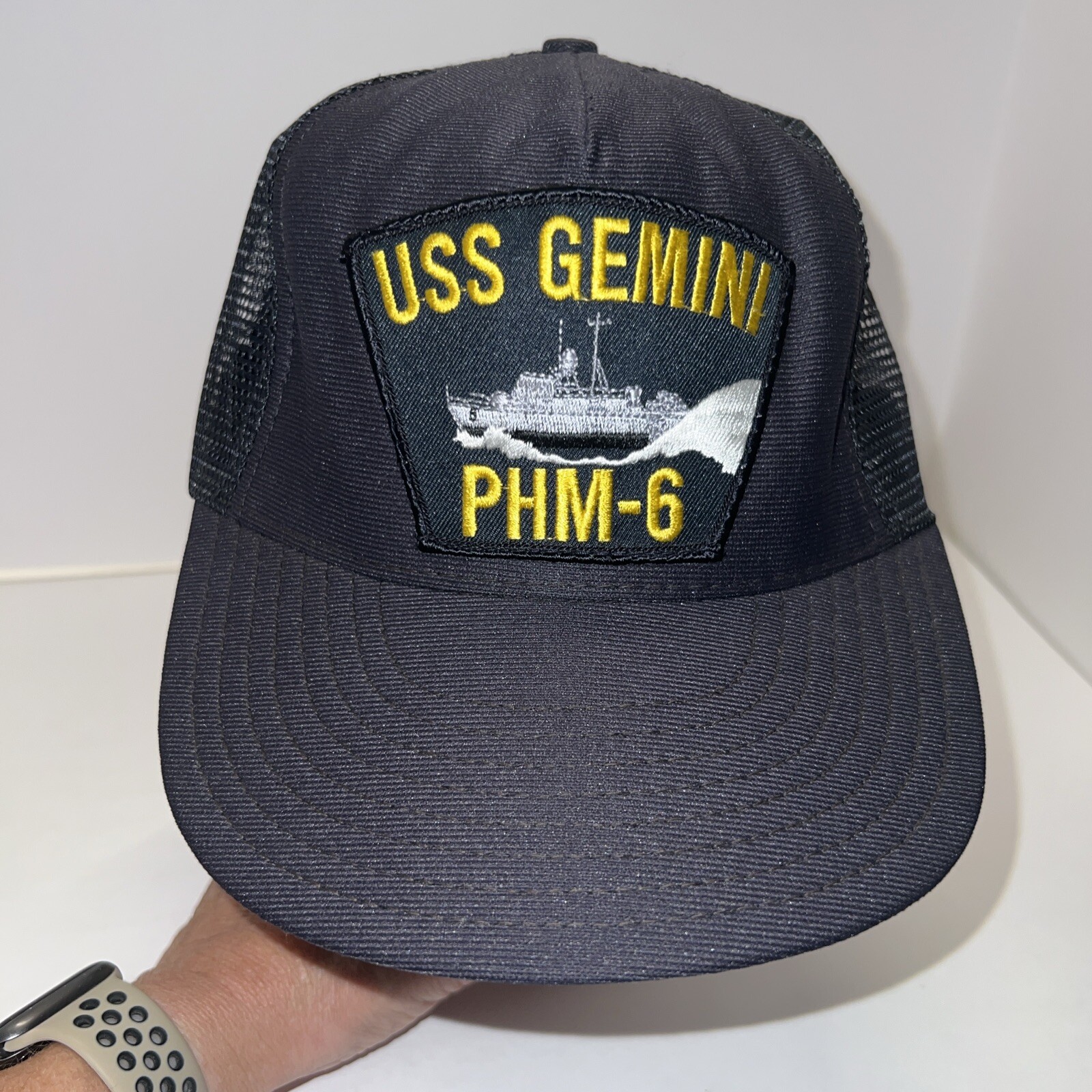 USS GEMINI PHM-6 Black Trucker Hat Cap w Mesh Snapback Made in USA Unbranded EUC