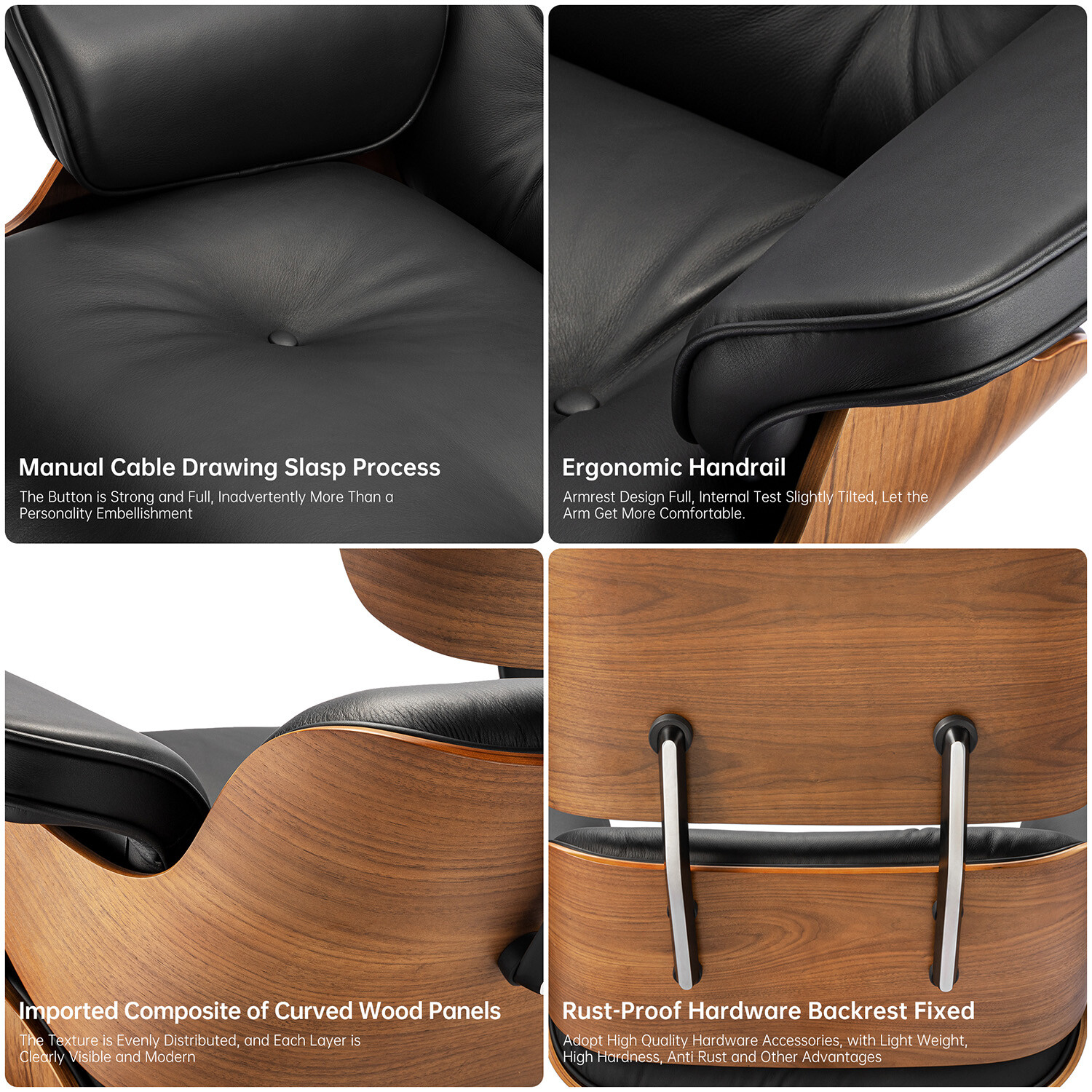 Lounge Chair and Ottoman Set Swivel Armchair Real Leather Walnut Rosewood