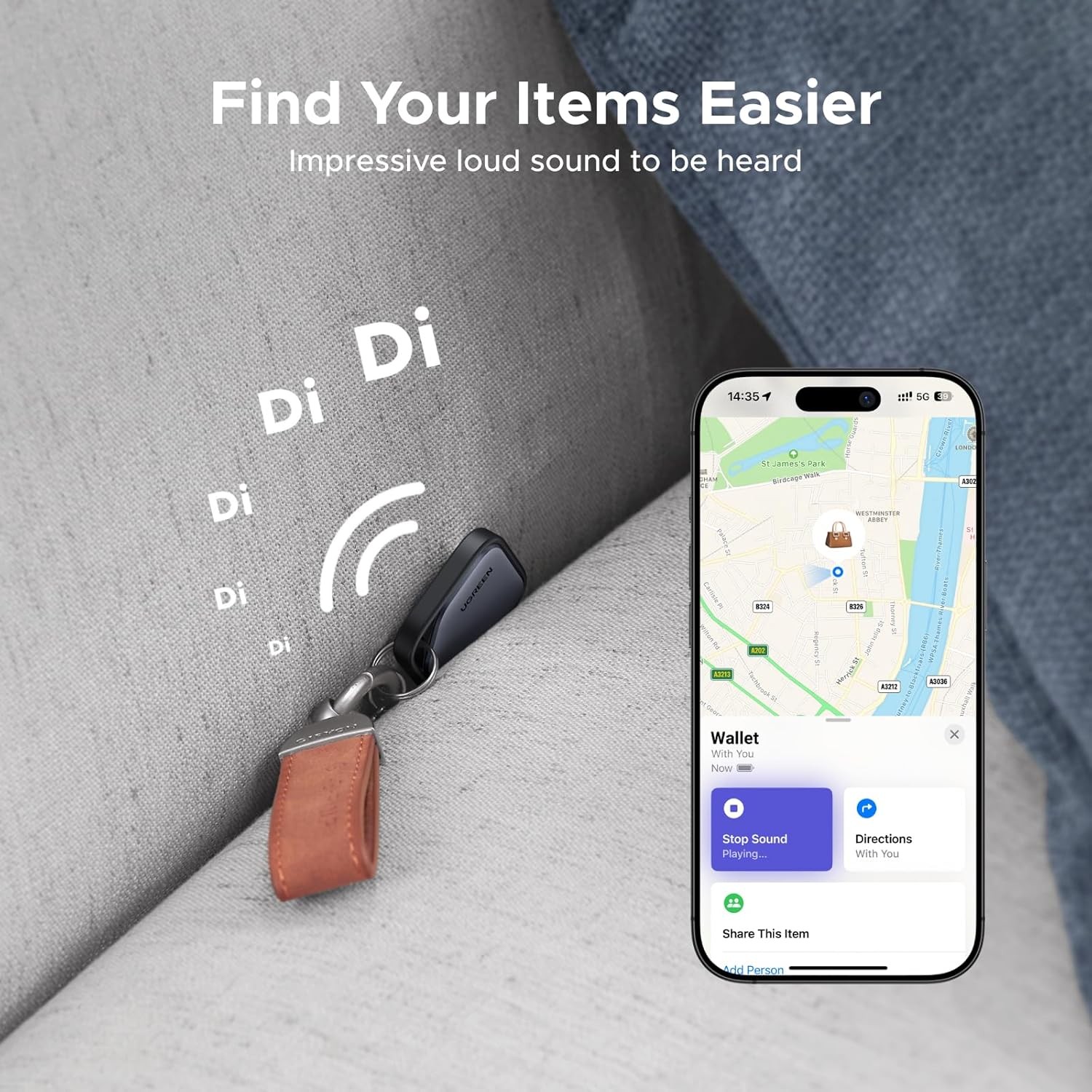 UGREEN FineTrack Air Tracker for iOS | Bluetooth Item Finder with Replaceable