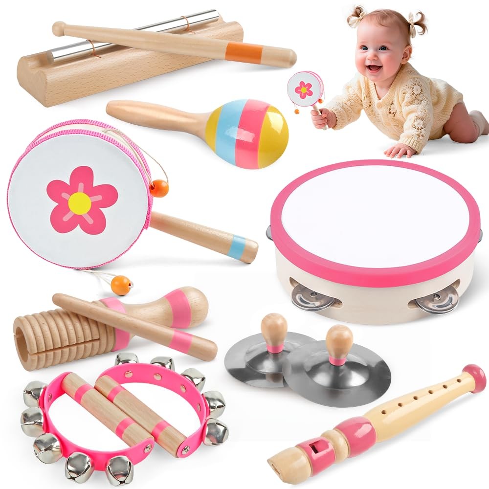 Toddlers Musical Instruments for 1 2 3 Year Old Girl,Baby Montessori Wooden Musi