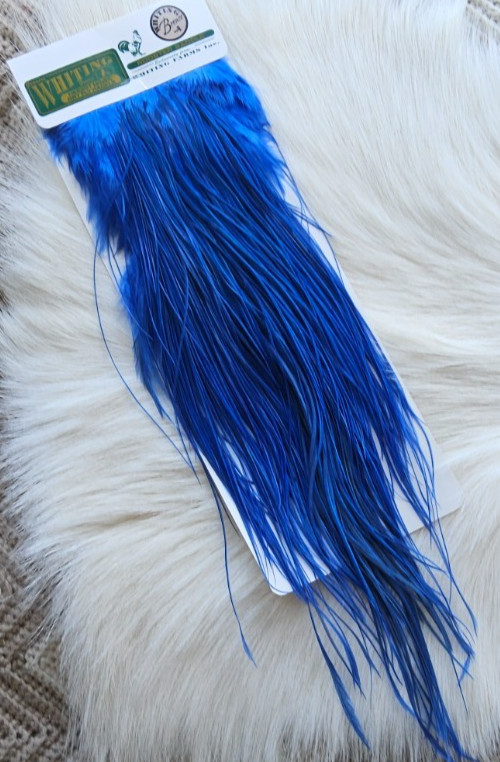Whiting Bronze Saddle Hackle. Full Saddle,, Color;  Dyed Blue. Free Shipping.