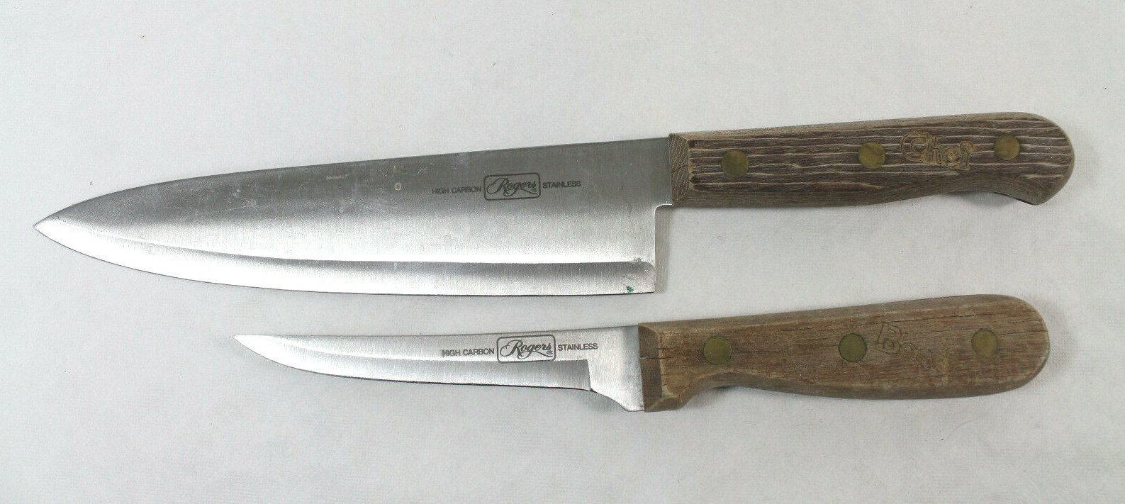Vtg ROGERS Chef Knife High and Boner High Carbon Stainless Steel Lot of 2