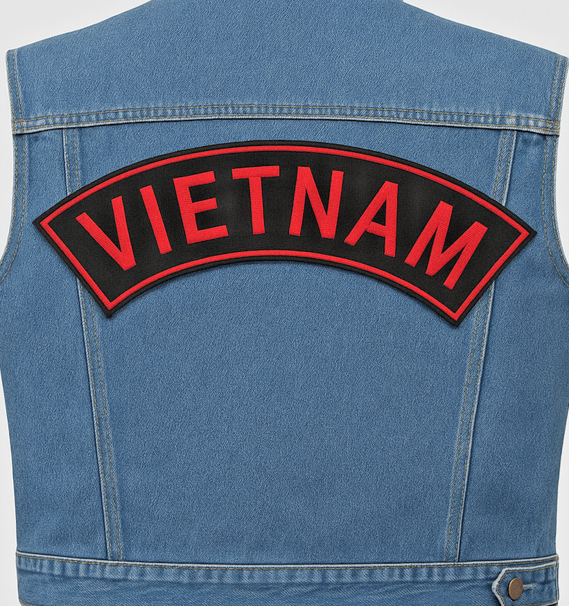 Red Vietnam Top Rocker Patch Veteran Biker Embroidered Iron On Sew On