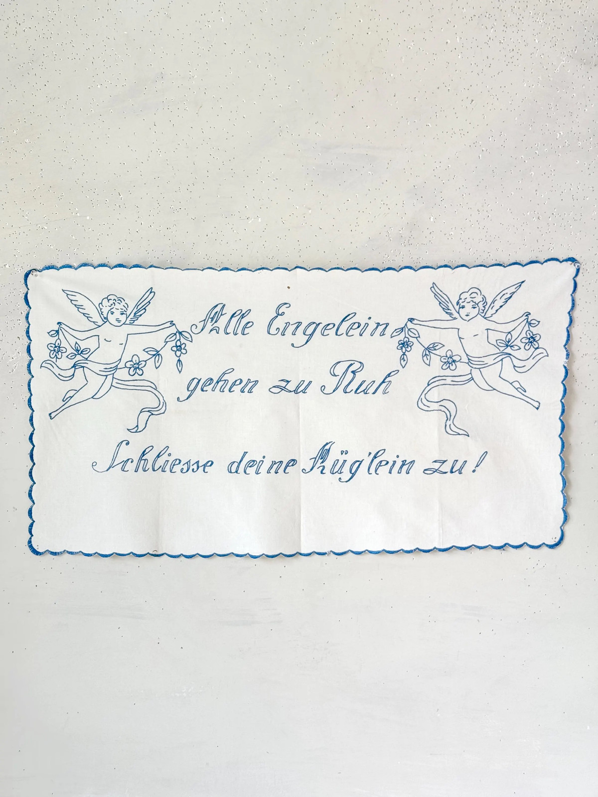 32x17 German hand embroidered embroidery blue children's room nursery wall art