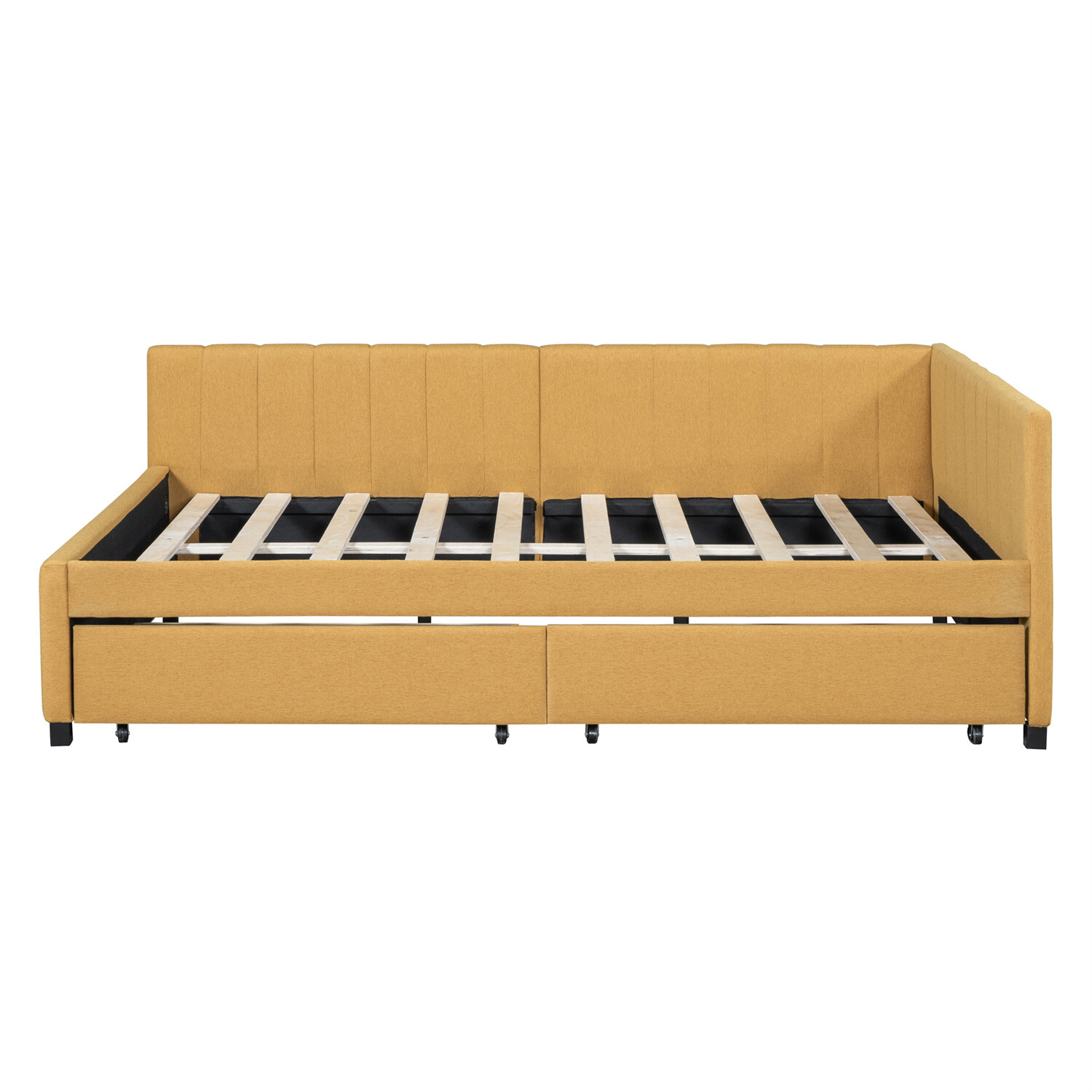 Full Size Daybed Upholstered Bed Frame Sofa Bed w/ 2 Storage Drawer Yellow US