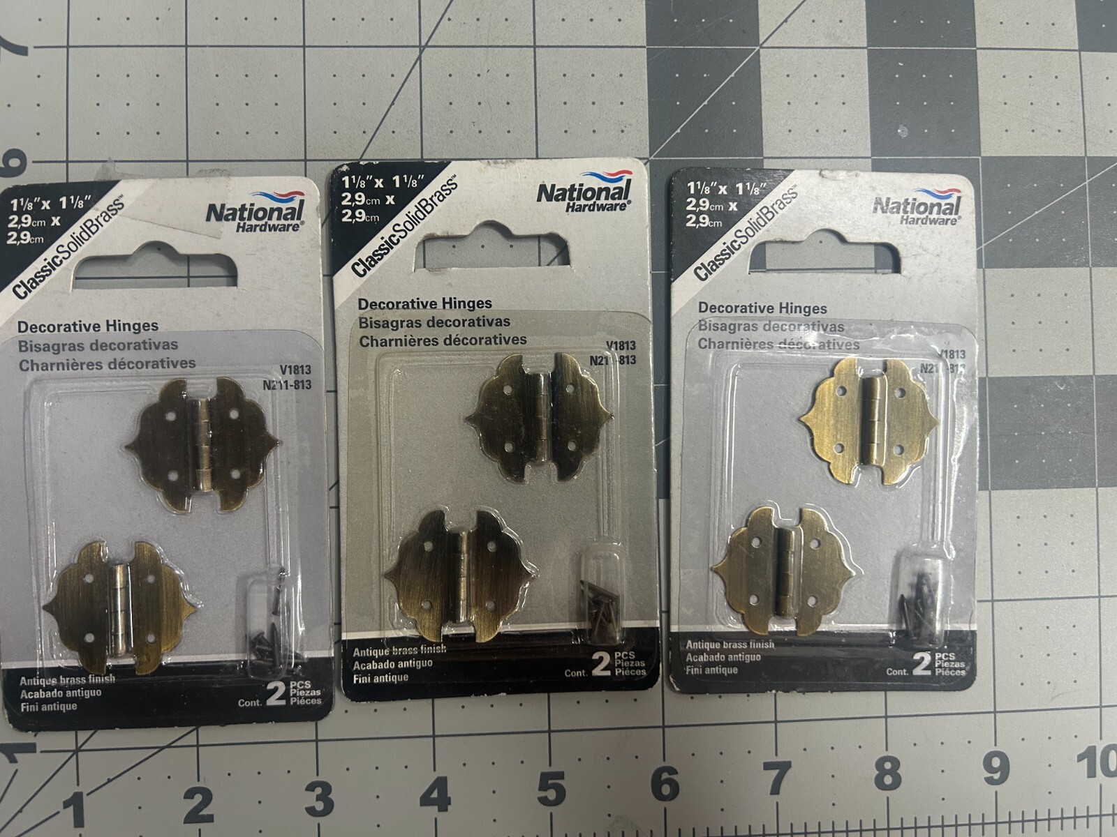 New 3-pack lot 2-pc National Hardware N211-813 antique brass decorative hinges