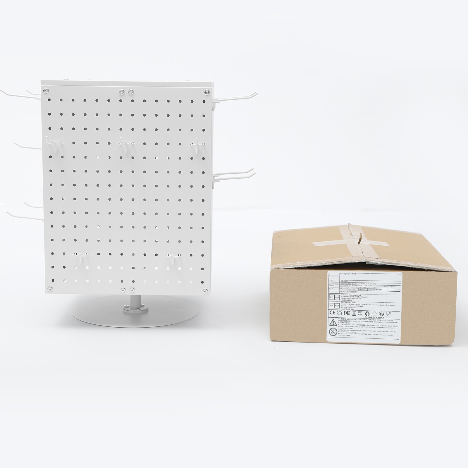 Pegboard Rotating Display Stand, 4 Sided Spinning Peg Board Display, w/ 20 hooks