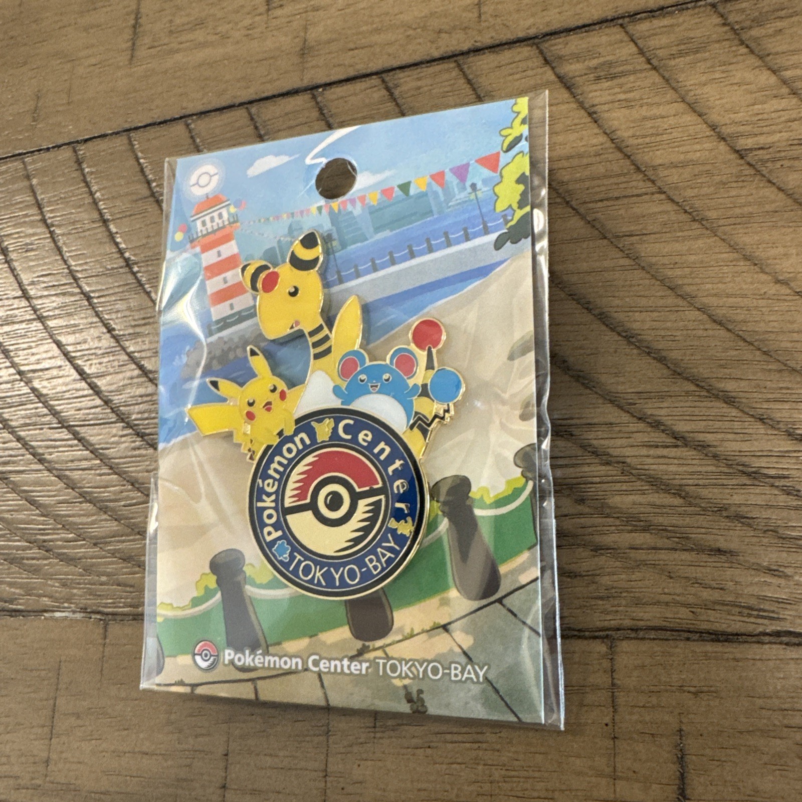 Japanese Pokemon Center Tokyo Bay Pin Badge Pikachu Ampharos Marill Brand New