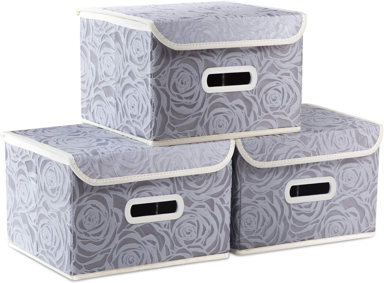 Stackable Storage Boxes W/ Lids [5-Pack] Fabric Decorative Storage Bins Cubes