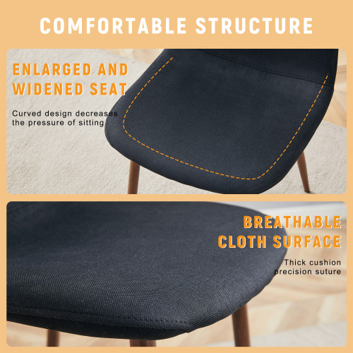 Luxury Simple Chair - Set Of 4 BLACK Linen-Cotton Material High Resilience Chair