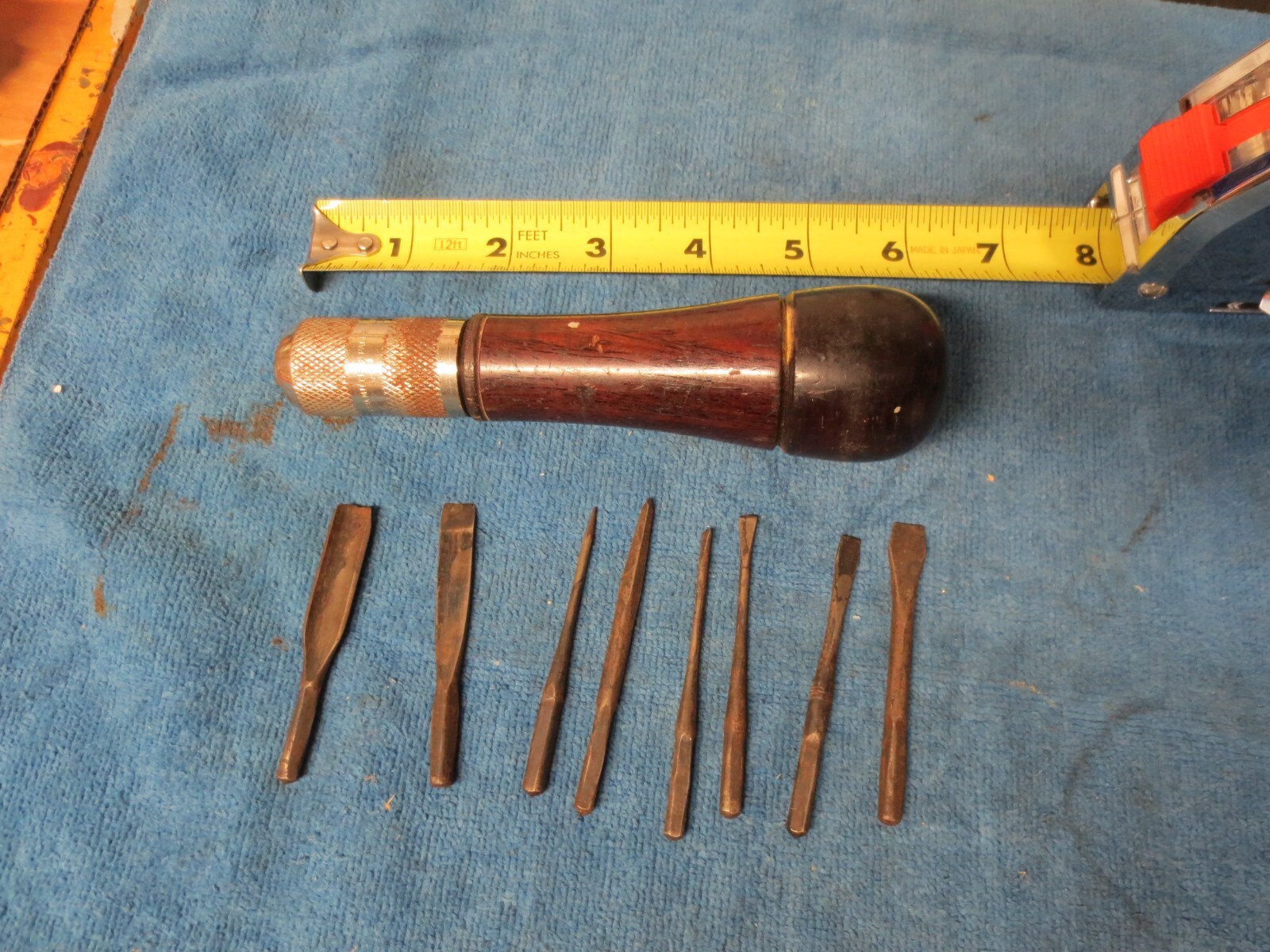 Early Rare Antique Miller Falls Multi Tool Screwdriver w/ 8 Bits-Wood Handle