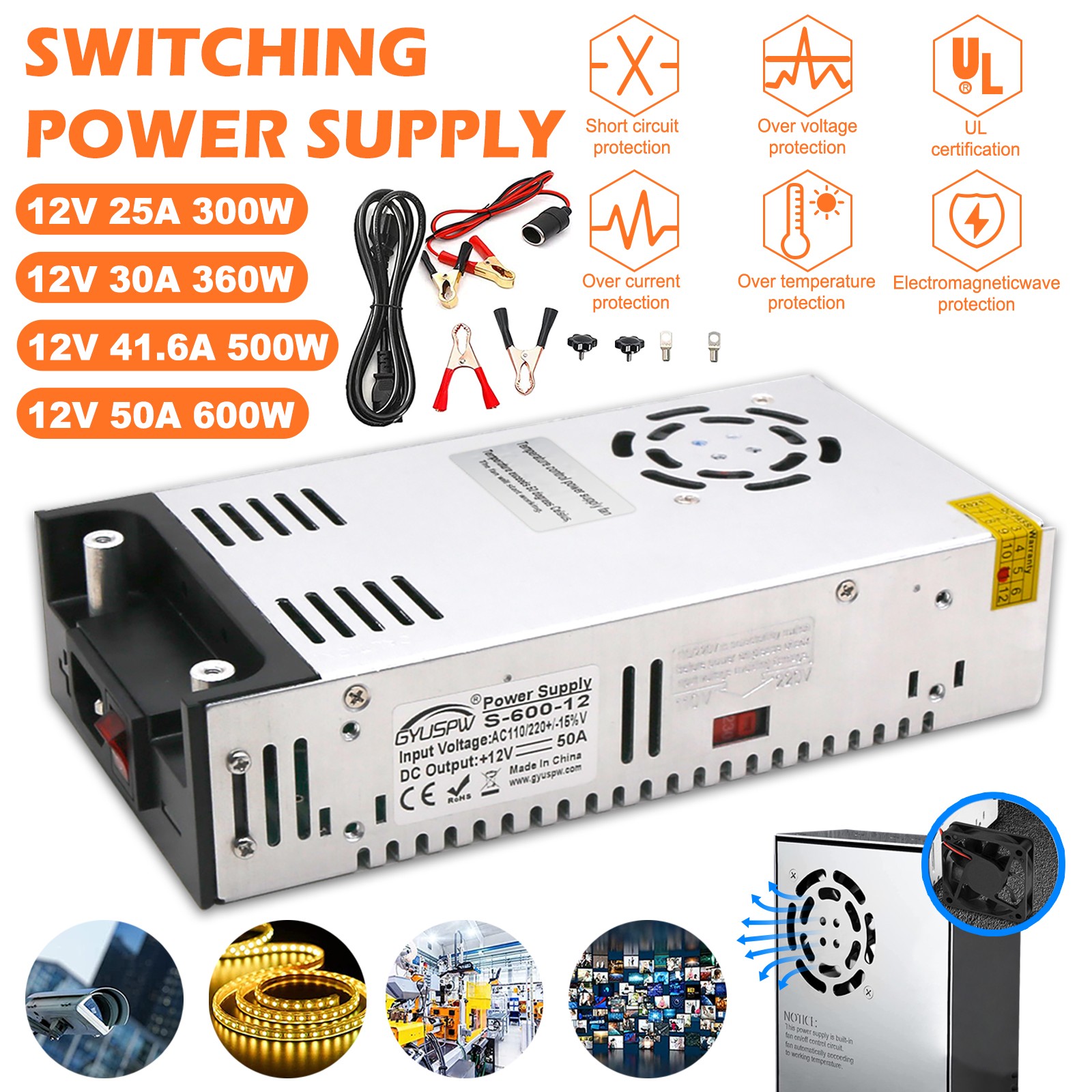 Switch Power Supply Transformer Adapter AC 110V-220V To DC 12V 25A-50A 300W-600W